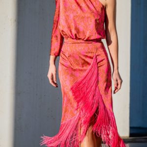 Vestido flecos estampado